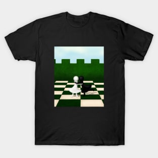 Best Mates Black & White Pawns Hugging on Chessboard T-Shirt